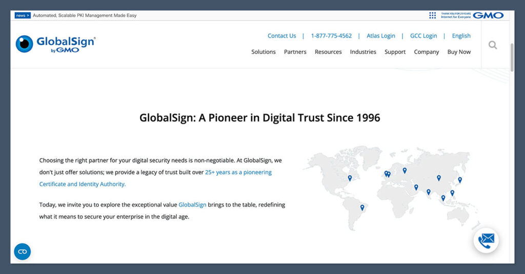 Página inicial da GlobalSign