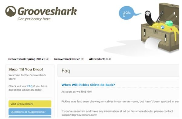 Grooveshark FAQ page