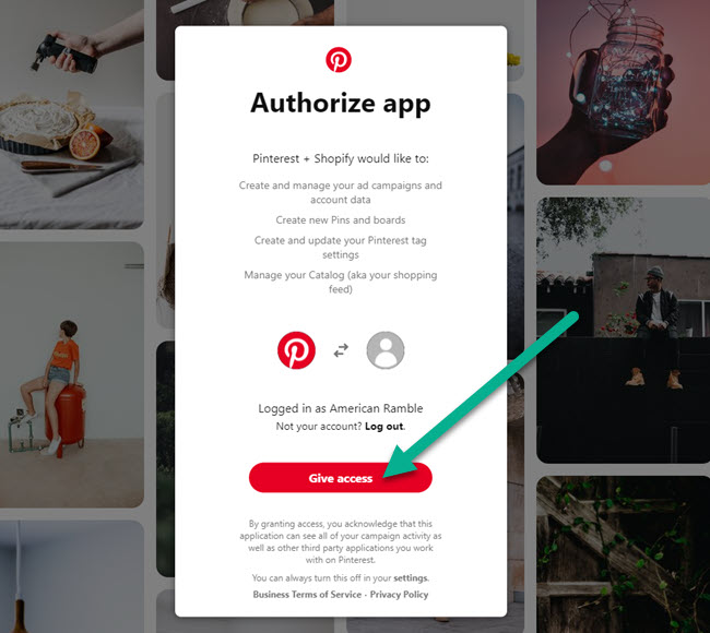 give access to Sell on Pinterest with Shopify