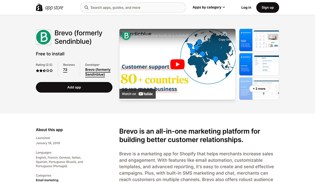brevo formerly sendinblue - best shopify app