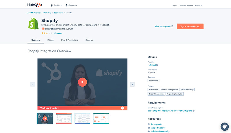 shopify plugins - hubspot crm