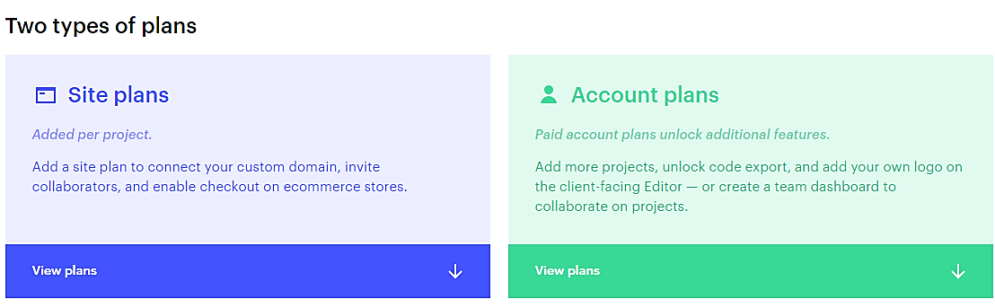 webflow types of pricing plans