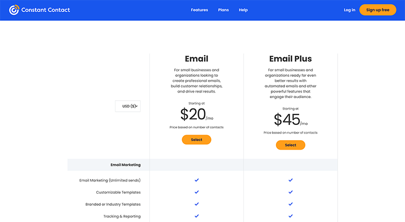 constant contact plans and pricing