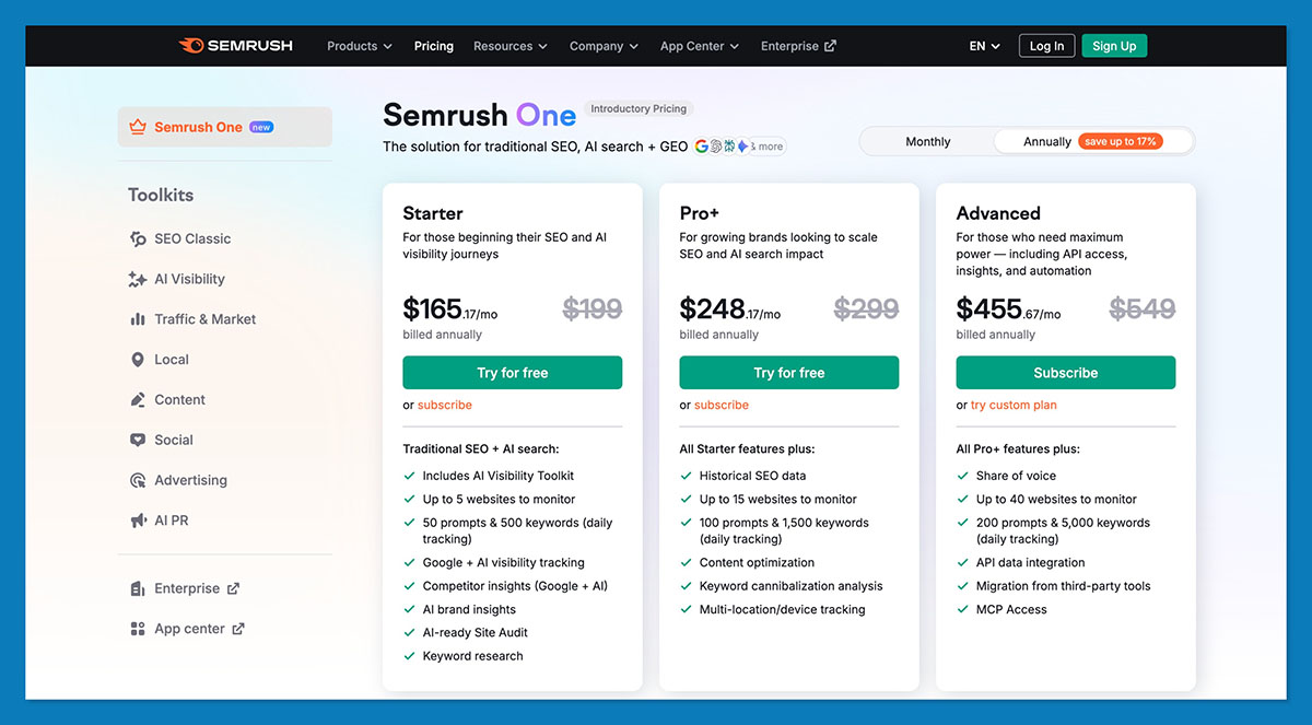 See plans and prices https://www.semrush.com/prices/ Semrush Pricing Plans: Which One is Best for You?