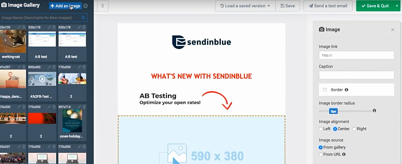 Examen SendinBlue - galerie d'images