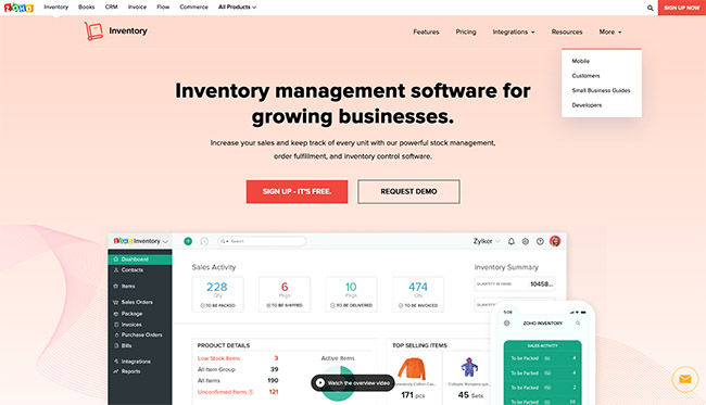 zoho inventory management homepage