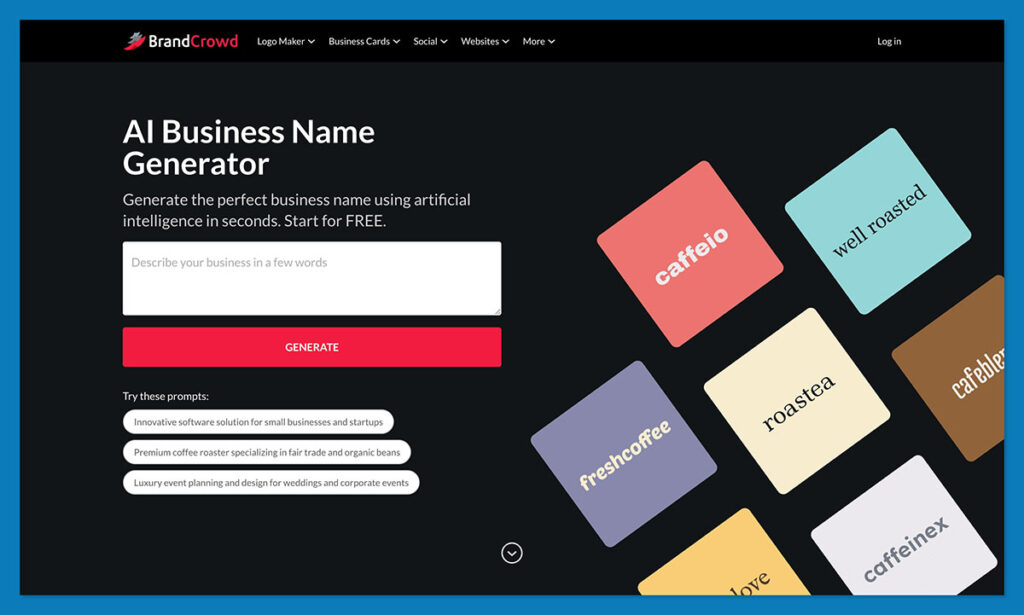 Gerador de nomes comerciais da BrandCrowd