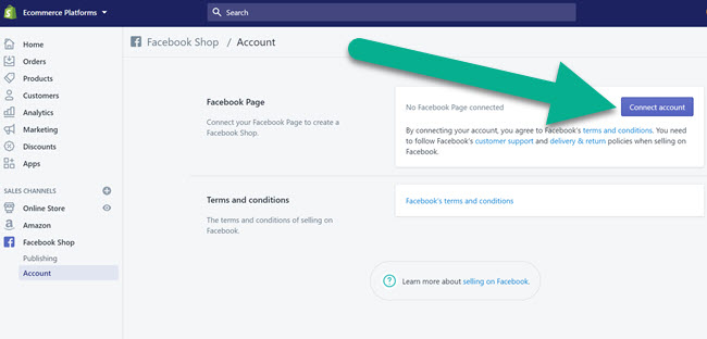 connect account - how to sell on Facebook