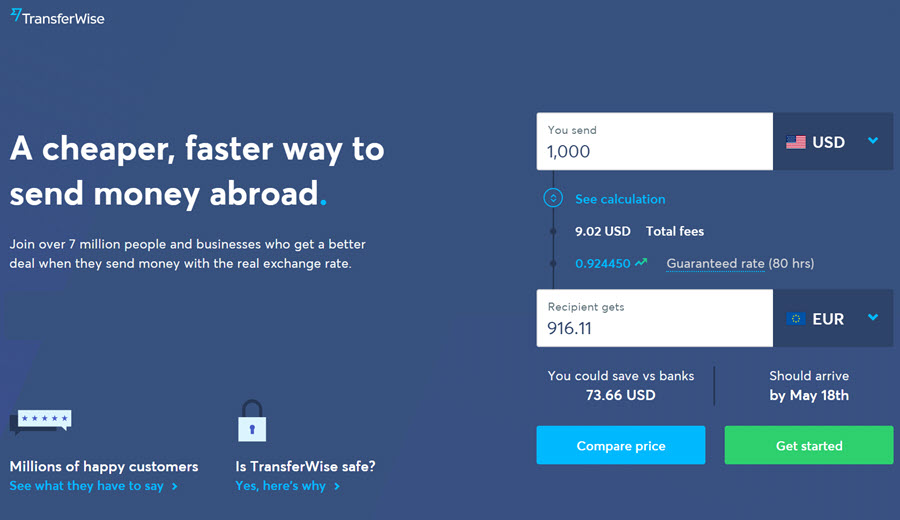 how to use TransferWise - homepage