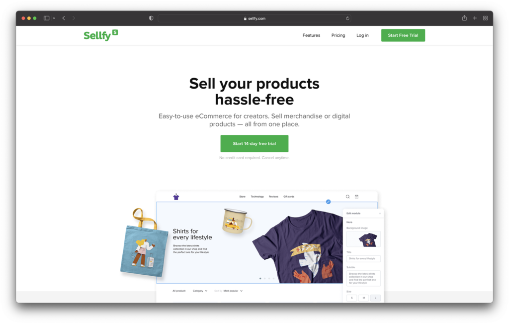sellfy homepage - how to sell art online