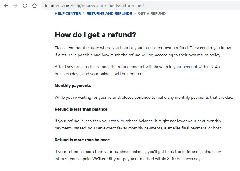 affirm refunds review