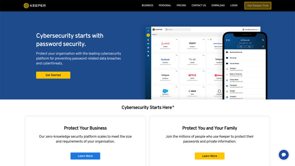 Keeper Security homepage