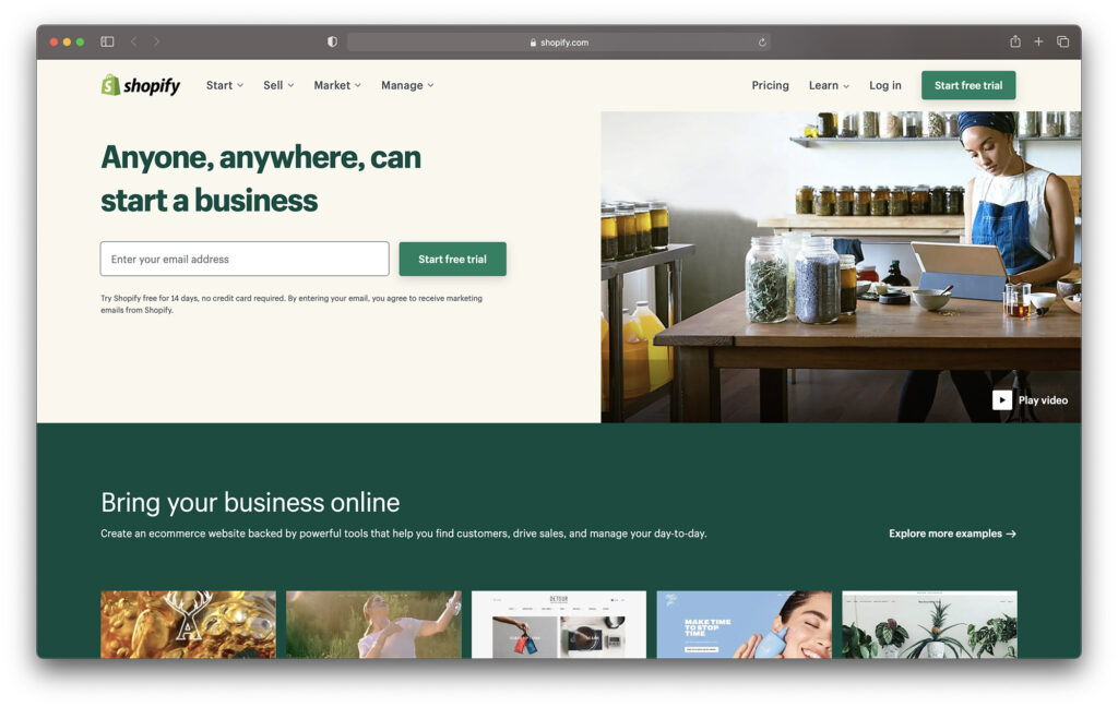 shopify page d'accueil - bigcommerce alternatives