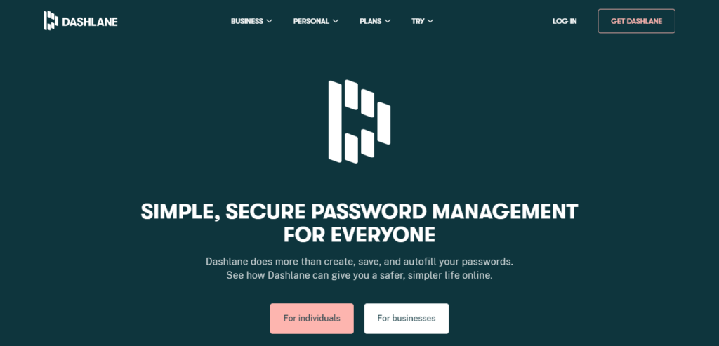 dashlane password manager homepage