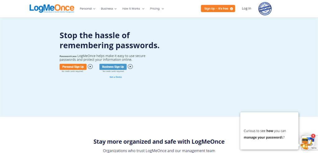logmeonce homepage