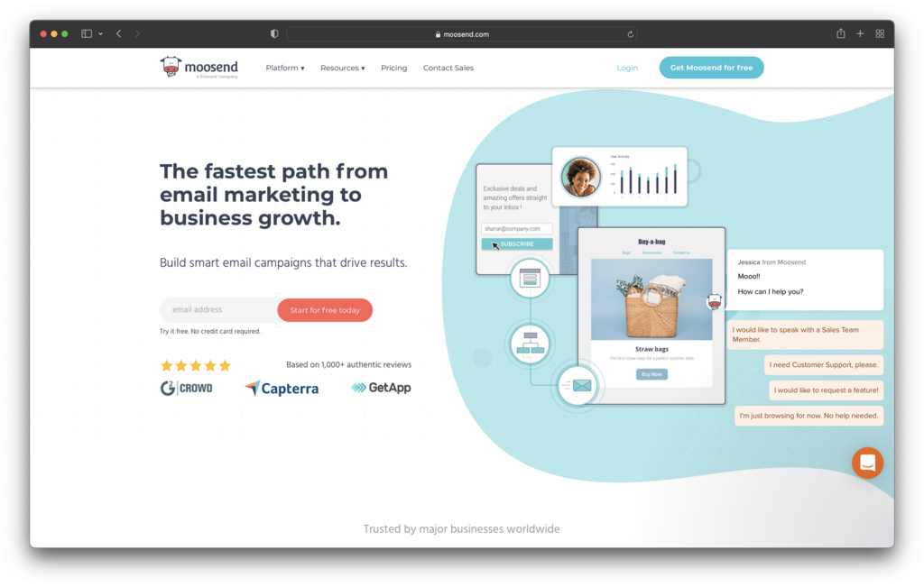 moosend homepage - best activecampaign alternatives