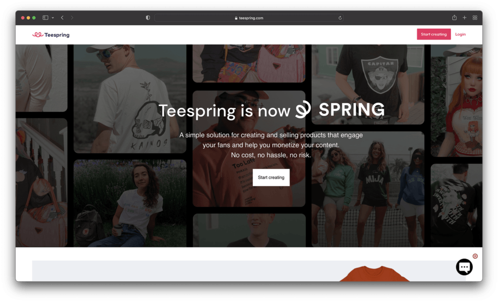 teespring homepage - best print on demand companies france