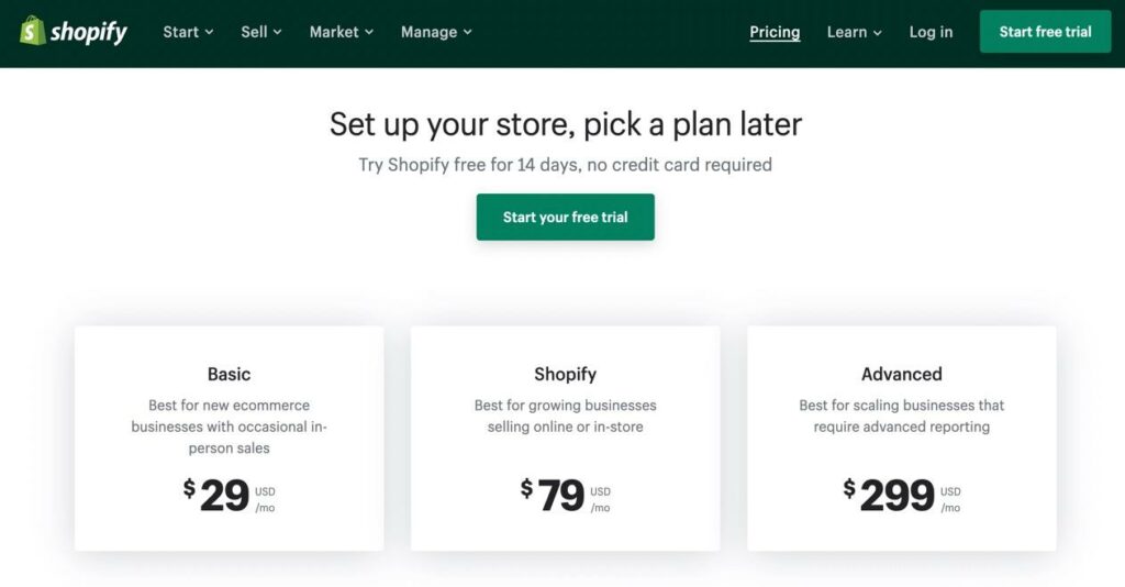 Shopify pricing Canada
