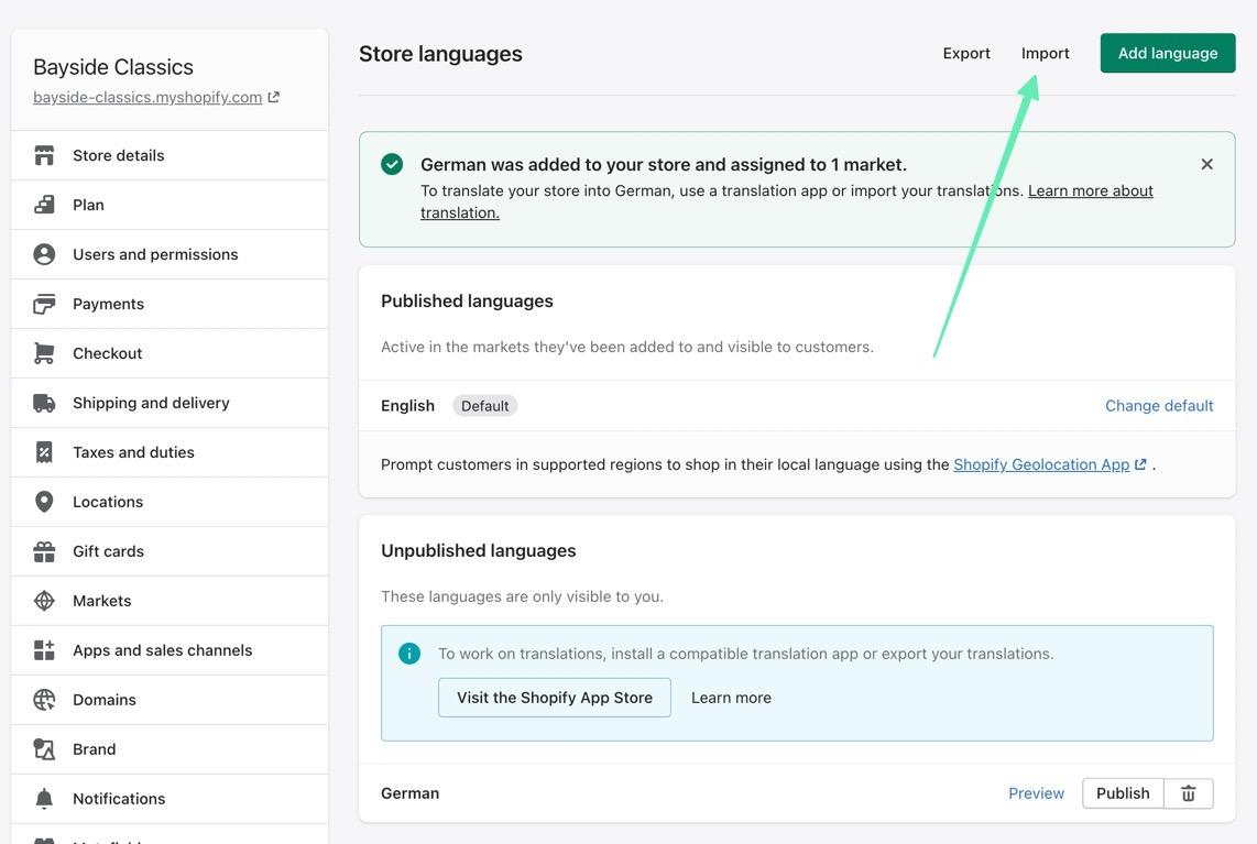 comment changer de langue sur Shopify avec importation