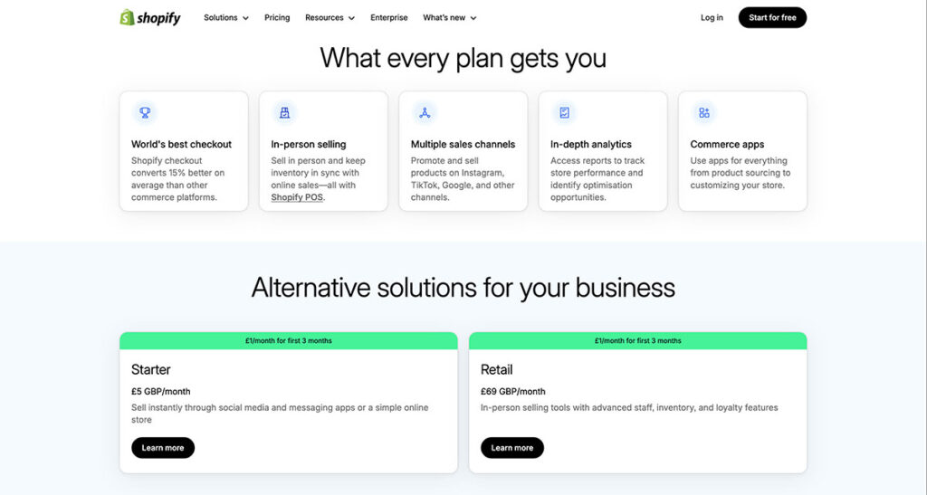 shopify retail pricing uk