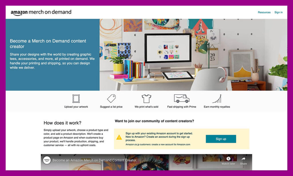 amazon merch on demand homepage