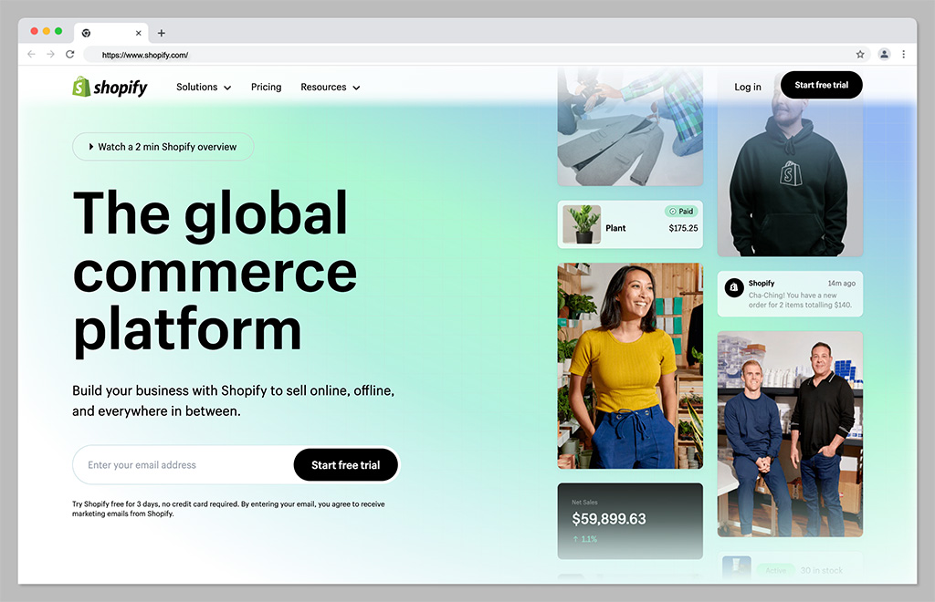 shopify homepage - best fre ecommerce platform