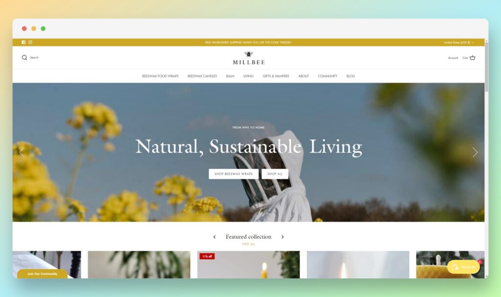 Millbee - Best Examples of Stores Using Shop Pay