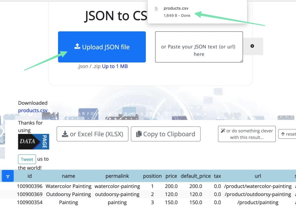 Converting JSON to CSV to migrate from Big Cartel to Shopify. 
