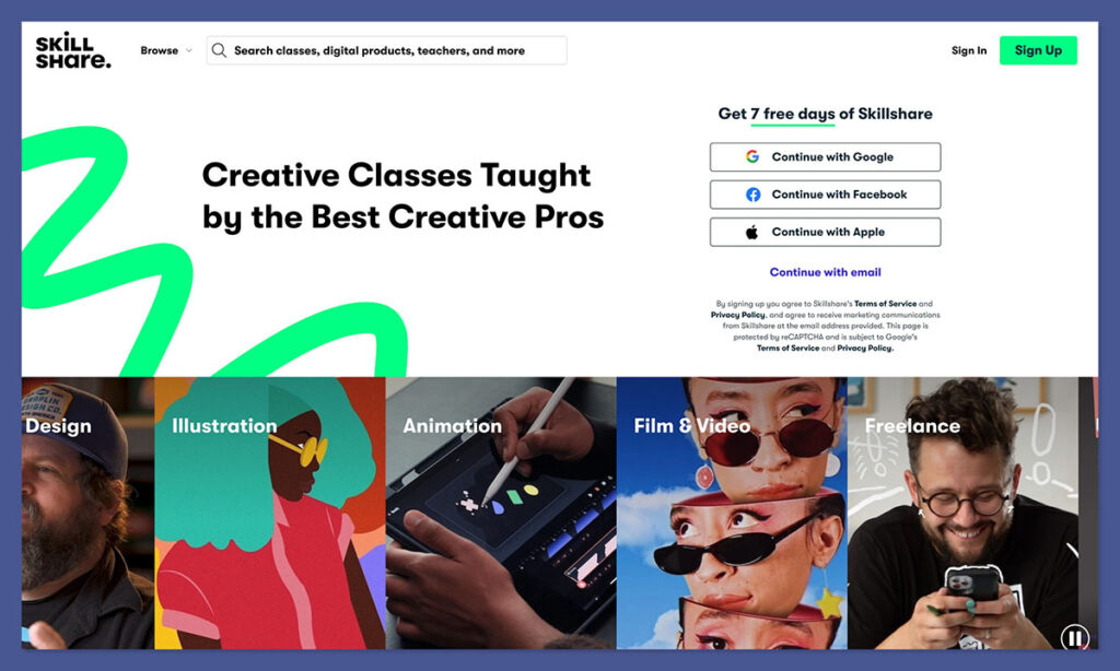 skillshare homepage