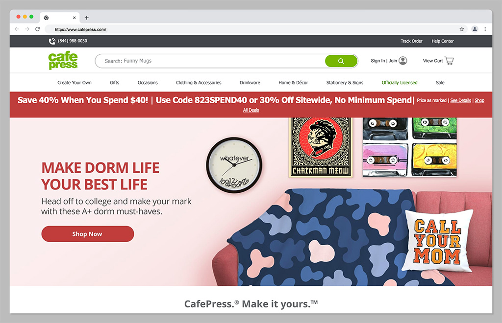 cafepress homepage - printify vs cafepress