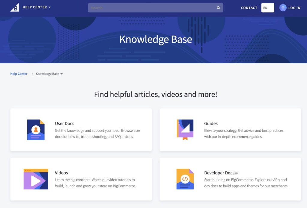 knowledgebase from BigCommerce customer support