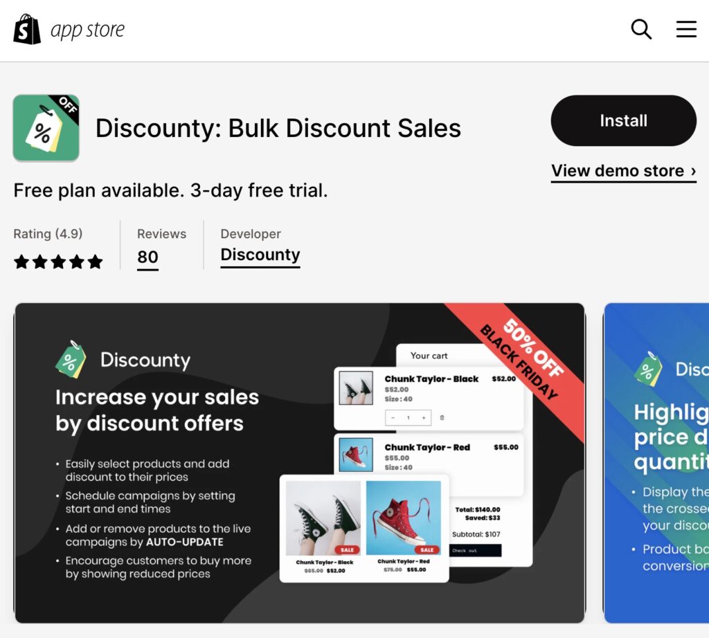 The Discounty app works well for Black Friday tips for print on demand