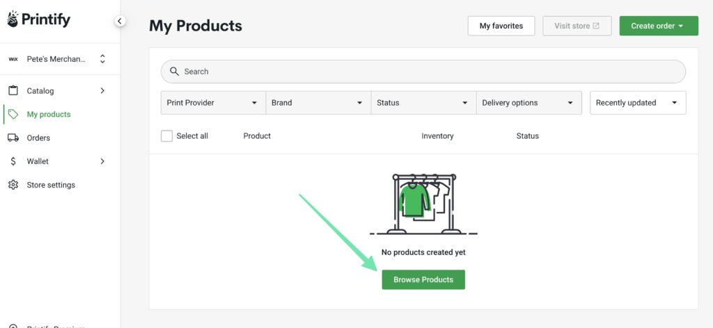 browse products after you connect Printify to Wix