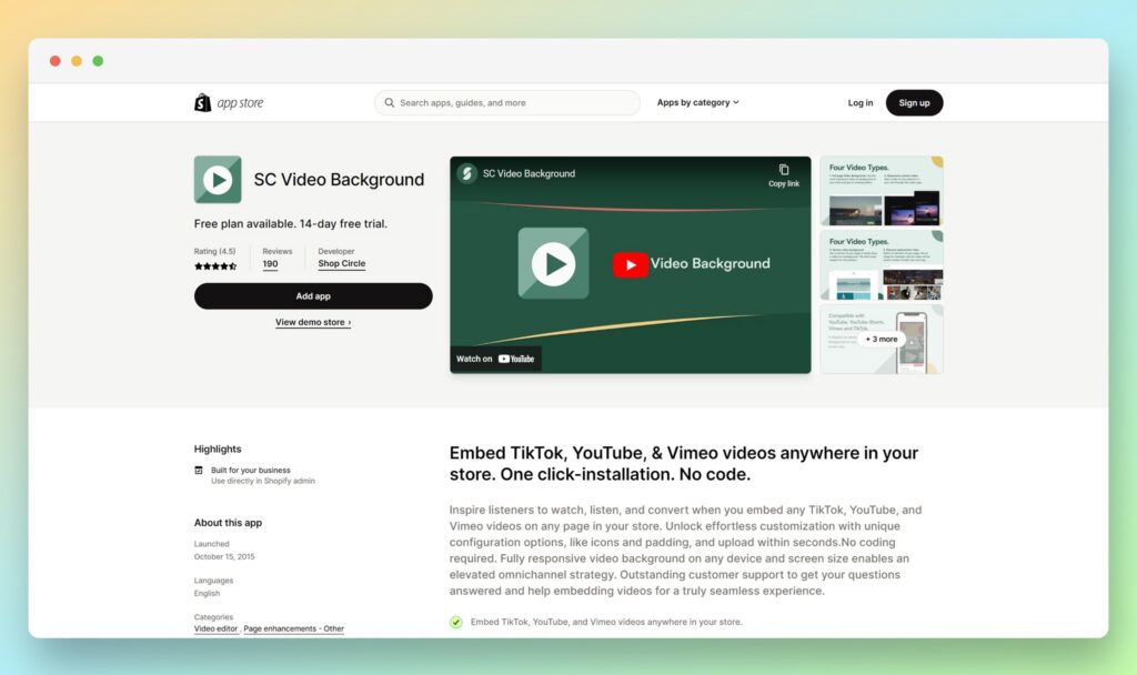 SC Video Background - Best Shopify Youtube Apps