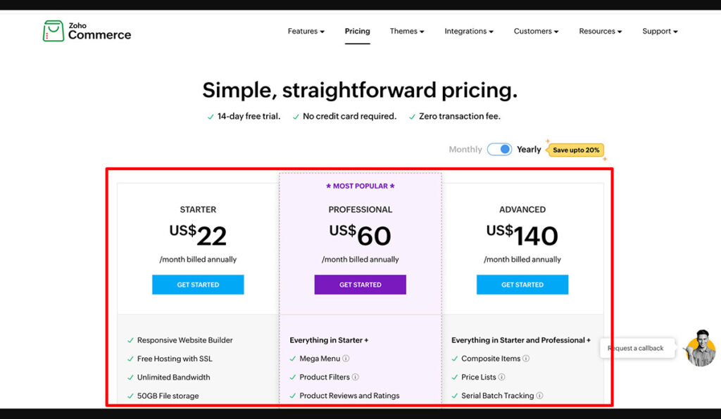 zoho commerce pricing