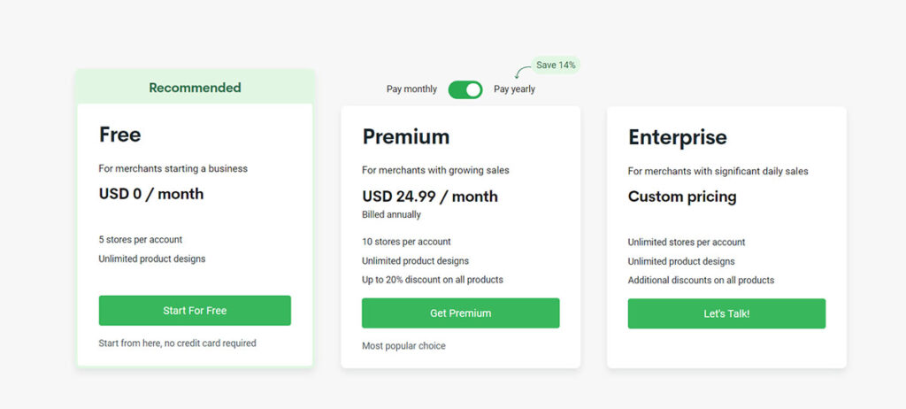 printify pricing plans and fees