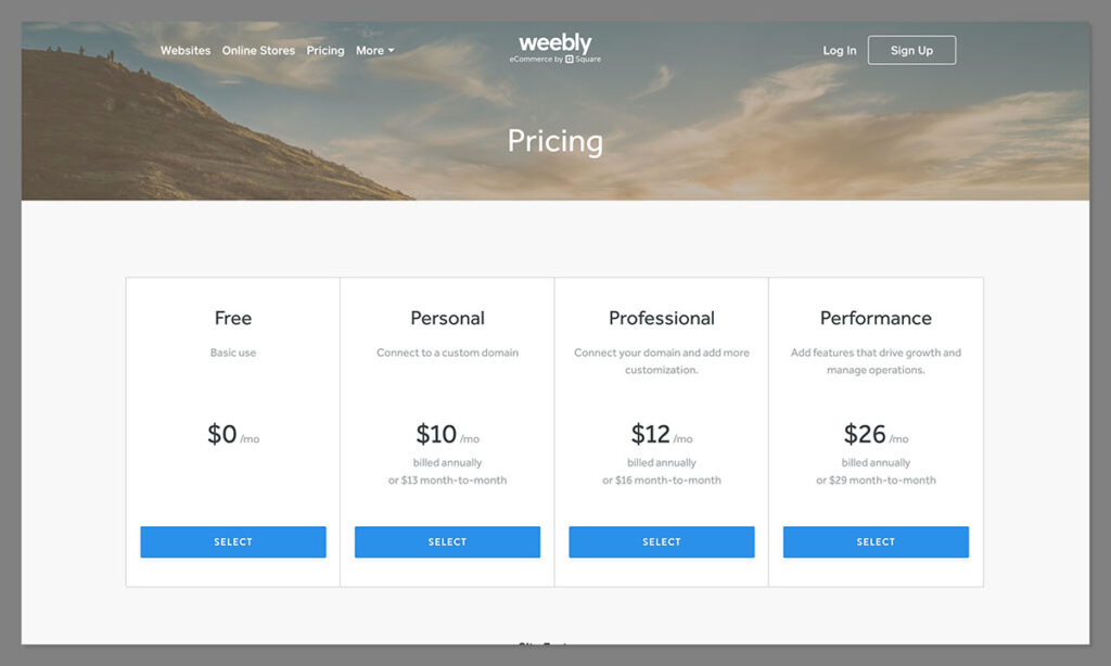 weebly pricing