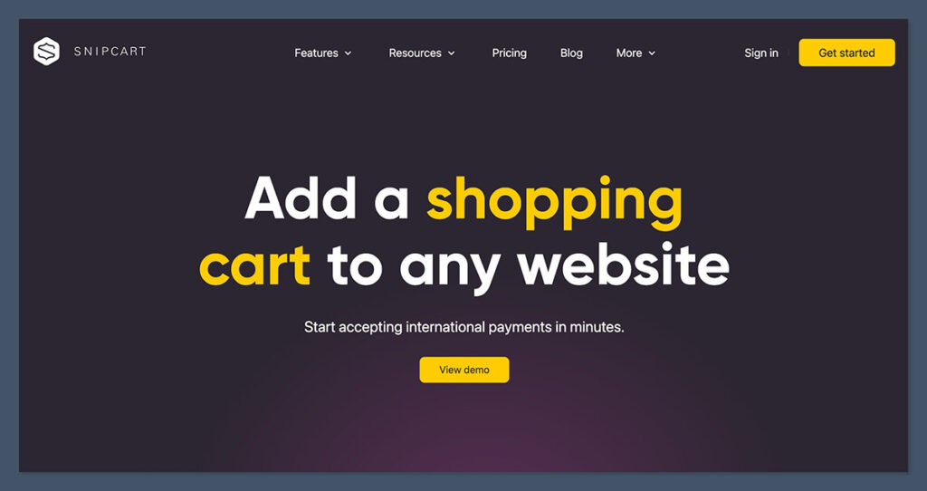 Página inicial do Snipcart