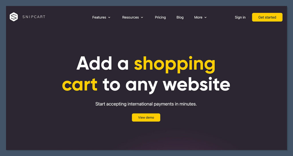 Pagina iniziale di Snipcart