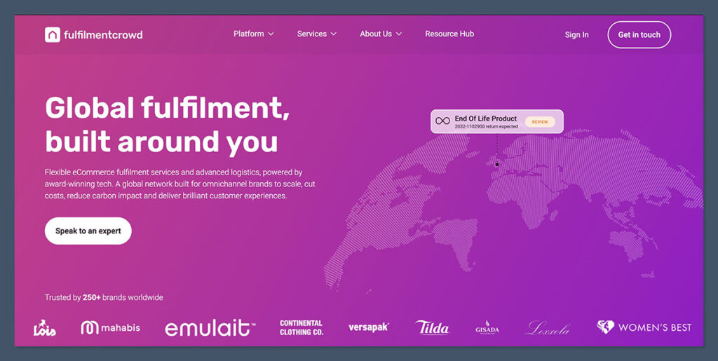 Page d'accueil de Fulfillmentcrowd
