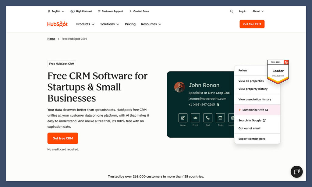 hubspot crm homepage