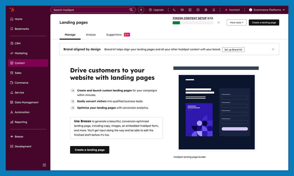 create hubspot landing page
