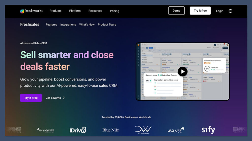 freshsales crm homepage