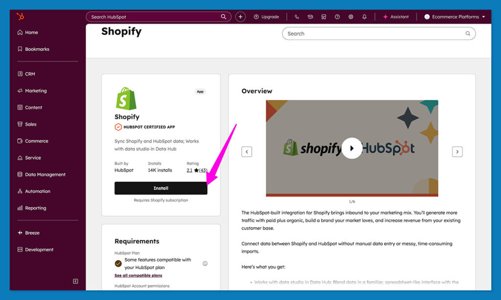 shopify hubspot