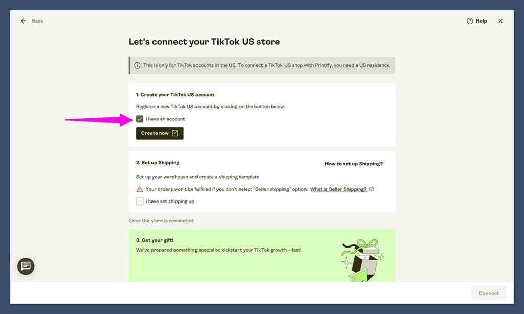 connect printify tiktok
