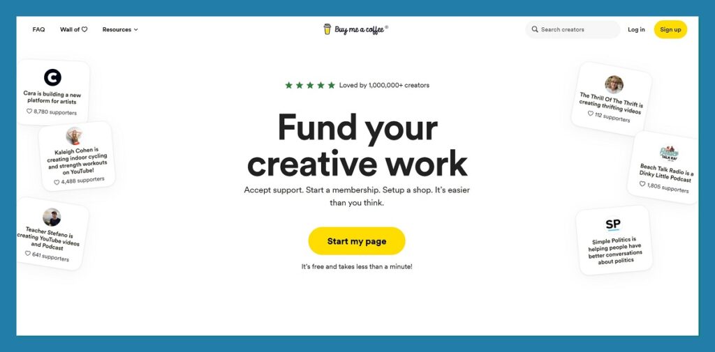 buy me a coffee homepage