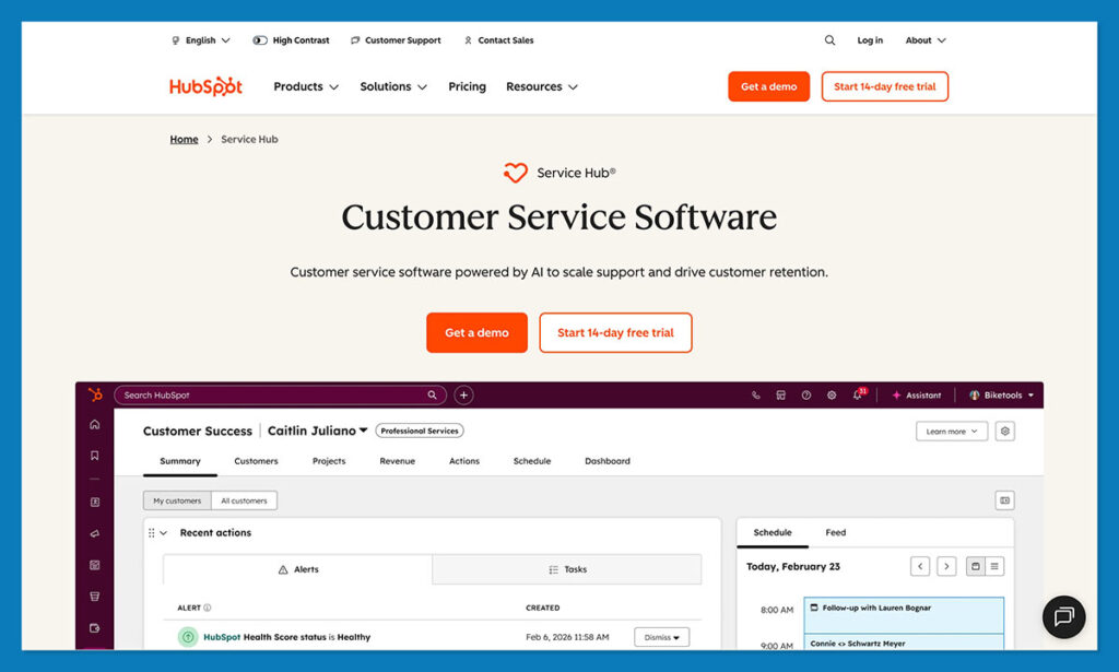 hubspot service hub homepage