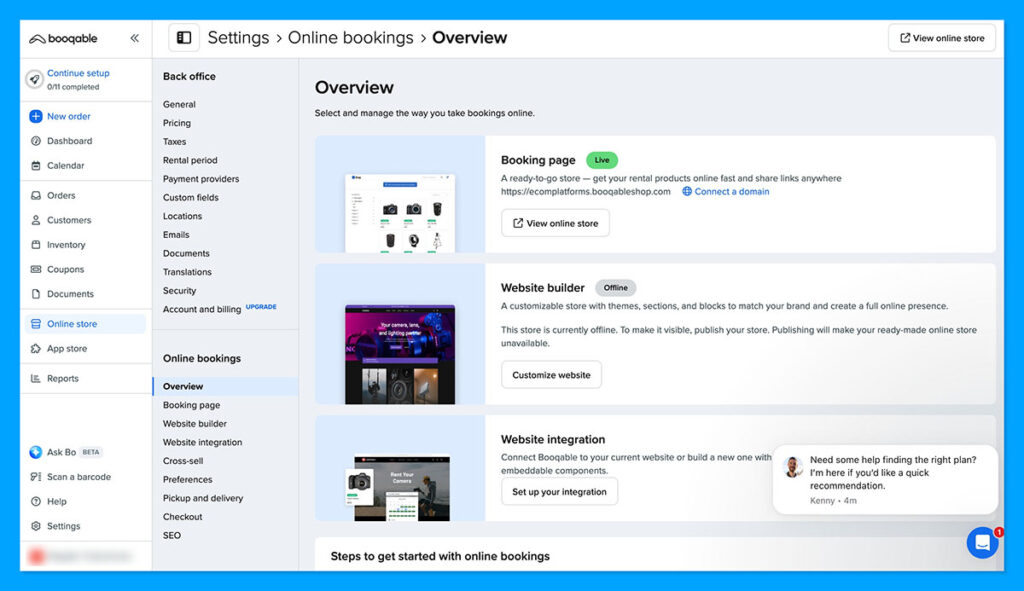 booqable dashboard rental