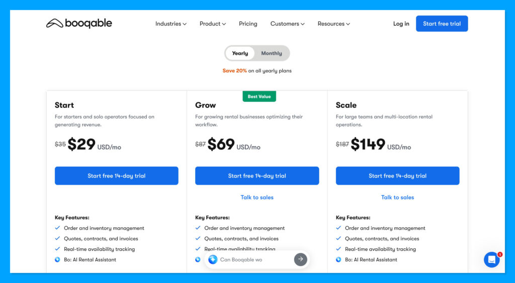 booqable pricing