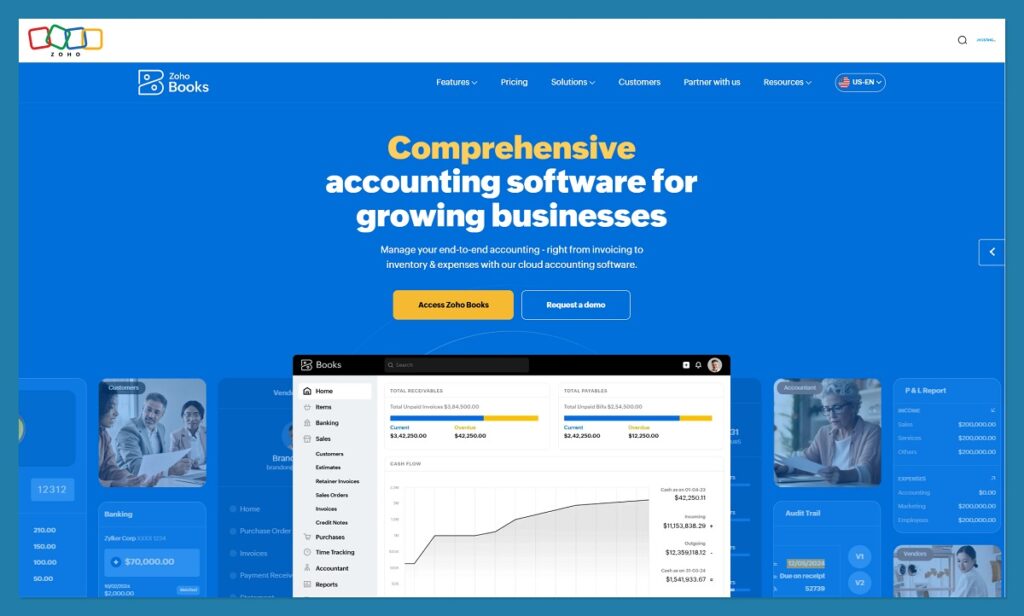 zoho books home page